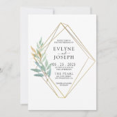 Elegant groen goud eucalyptus blad chique bruiloft kaart (Voorkant)