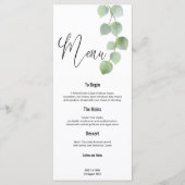 Elegant Groen Goud Eucalyptus Blad Script bruiloft Menu (Voorkant)