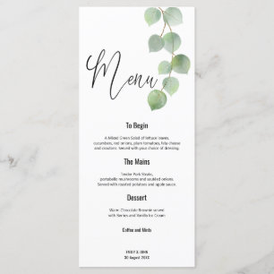 Elegant Groen Goud Eucalyptus Blad Script bruiloft Menu