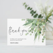 Elegant groen goud eucalyptus laat script foto bedankkaart (Staand voorkant)