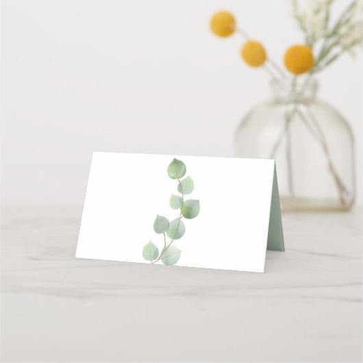 Elegant Groen Goud Eucalyptus Namen Datum Bruiloft Plaatskaartje (Achterkant)