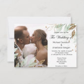 elegant groen goud floral bruiloft foto uitnodigin notitiekaartje (Voorkant)