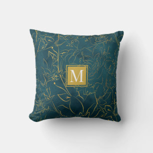 elegant groen goud floral Monogram Sierkussen