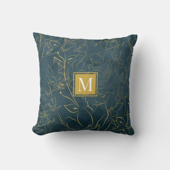 elegant groen goud floral Monogram Sierkussen (Voorkant)