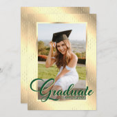 Elegant Groen Goud Foto Graduation Party Kaart (Voorkant / Achterkant)