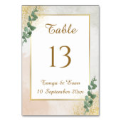 Elegant Groen & Goud Foto Trouwtafel Nummer Kaart (Voorkant)