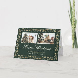 Elegant groen goud foto vrolijk kerstmis gevouwen feestdagen kaart