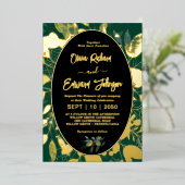 Elegant groen goud geometrisch Lijst bladeren Folie Uitnodiging (Staand Voorkant)