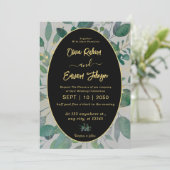 Elegant groen goud geometrisch Lijst, grijs bruilo Kaart (Staand voorkant)