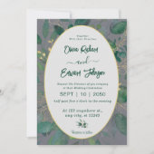 Elegant groen goud geometrisch Lijst grijs bruilof Kaart (Voorkant)