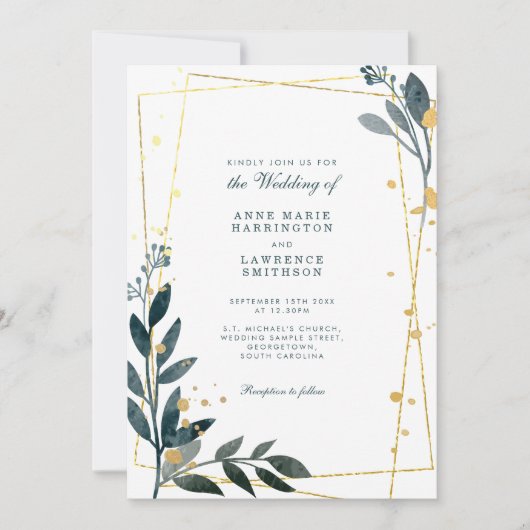 Elegant groen goud geometrische bruiloft kaart (Voorkant)