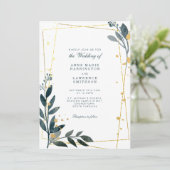 Elegant groen goud geometrische bruiloft kaart (Staand voorkant)