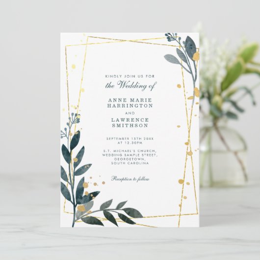 Elegant groen goud geometrische bruiloft kaart (Staand voorkant)