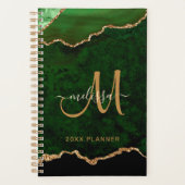 Elegant Groen Goud Glitter Agaat Monogram 2024 Planner (Voorkant)