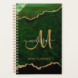 Elegant Groen Goud Glitter Agaat Monogram 2024 Planner