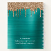 Elegant Groen Goud Glitter Drip Afspraak Notitieboek (Achterkant)