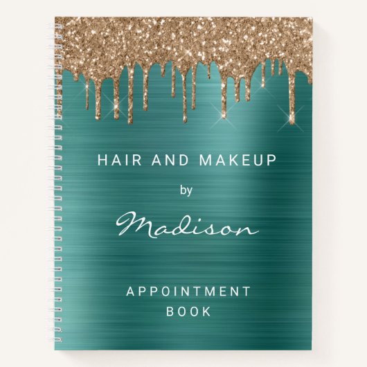 Elegant Groen Goud Glitter Drip Afspraak Notitieboek (Voorkant)