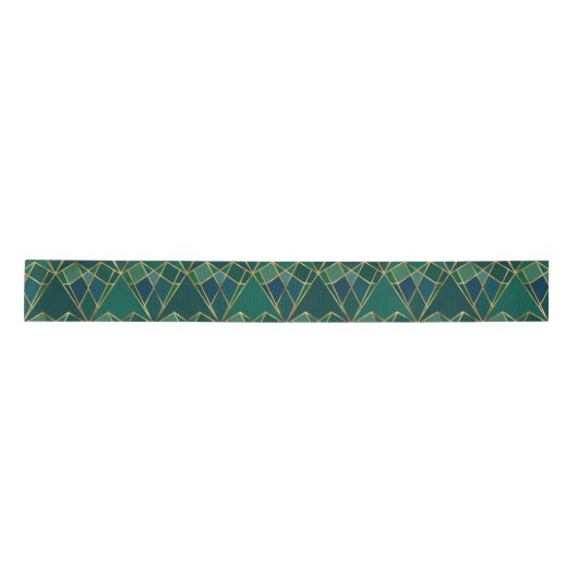 Elegant Groen Goud Hart Geometrische Art Deco Satijnen Lint (Voorkant)
