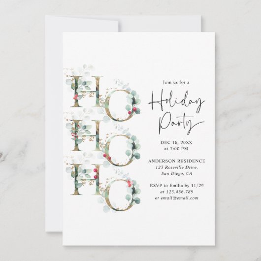 Elegant Groen & Goud Ho Ho Ho Vakantie Feest Kaart (Voorkant)