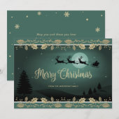 Elegant Groen Goud Holly Santa Vrolijk Kerstfeest Feestdagenkaart (Voorkant / Achterkant)
