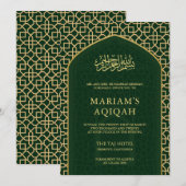 Elegant Groen Goud Islamitische Mihrab Aqiqah Kaart (Voorkant / Achterkant)
