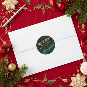 Elegant Groen Goud Kerstman Slede Vrolijk Kerstfee Ronde Sticker