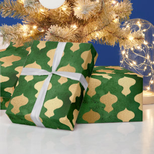 Elegant groen goud Kerstmis ornamenten patroon Cadeaupapier