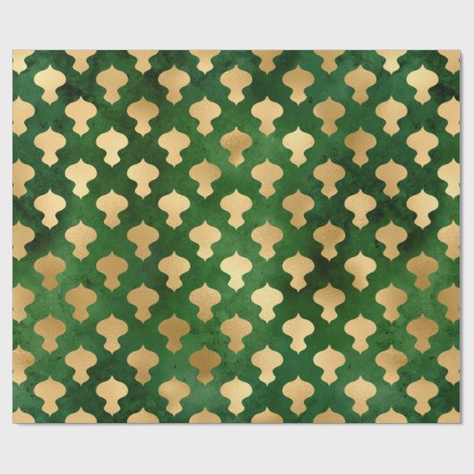 Elegant groen goud Kerstmis ornamenten patroon Cadeaupapier (Vlak)