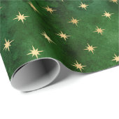 Elegant groen goud kerstverlichting sterren patroo cadeaupapier (Rol Hoek)