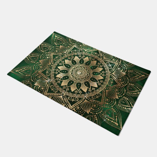 Elegant Groen Goud Mandala Deurmat (Schuin)