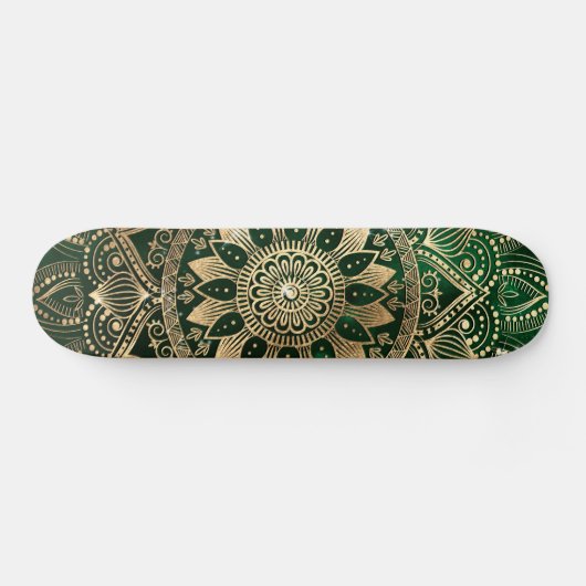 Elegant Groen Goud Mandala Persoonlijk Skateboard (Horizontaal)