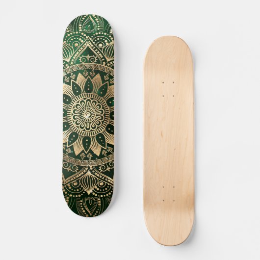 Elegant Groen Goud Mandala Persoonlijk Skateboard (Voorkant)