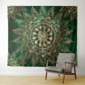 Elegant Groen Goud Mandala Wandkleed (In Situ (horizontaal))