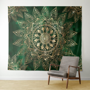 Elegant Groen Goud Mandala Wandkleed