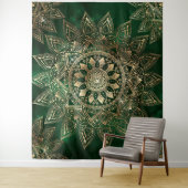 Elegant Groen Goud Mandala Wandkleed (In situ)