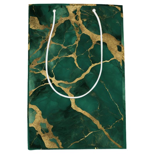 Elegant Groen Goud Marmer Medium Cadeauzakje (Voorkant)
