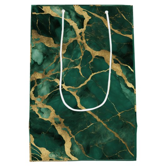 Elegant Groen Goud Marmer Medium Cadeauzakje (Achterkant)