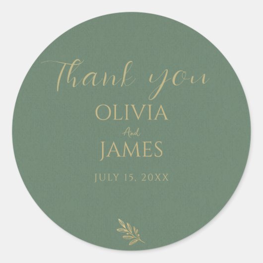 Elegant Groen & Goud Minimalist Dank u Bruiloft Ronde Sticker (Voorkant)