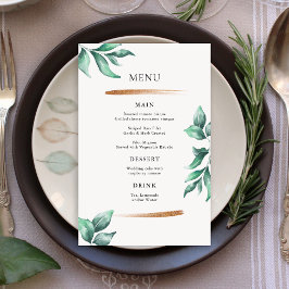 Elegant groen & goud minimalistische bruiloft menu