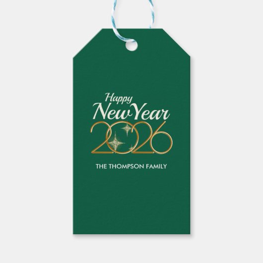 Elegant Groen & Goud “Nieuwjaar 2026” Persoonlijk Cadeaulabel (Voorkant)