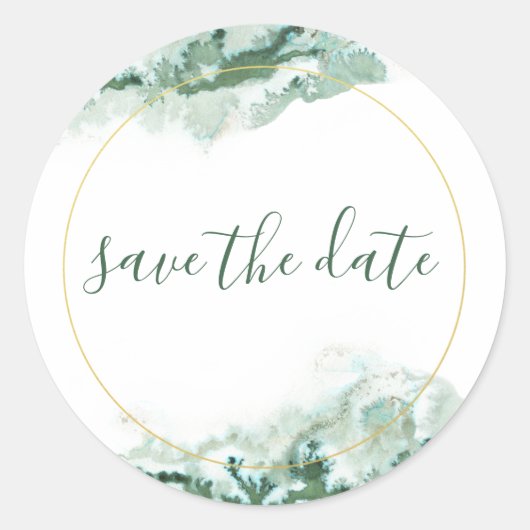 Elegant Groen & Goud Ombre Marmer Save the Date Ronde Sticker (Voorkant)