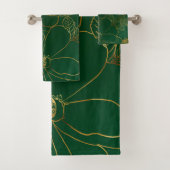 Elegant Groen Goud Rozen Bloemenlijn Tekening Bad Handdoek (Insitu)
