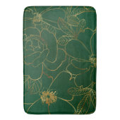 Elegant Groen Goud Rozen Bloemenlijn Tekening Badmat (Voorkant Verticaal)