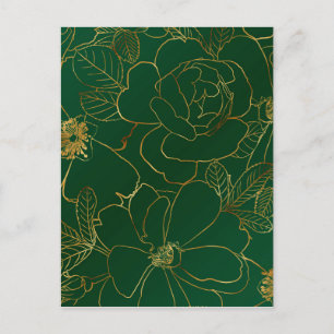 Elegant Groen Goud Rozen Bloemenlijn Tekening Feestdagenkaart