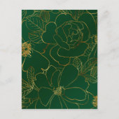 Elegant Groen Goud Rozen Bloemenlijn Tekening Feestdagenkaart (Voorkant)