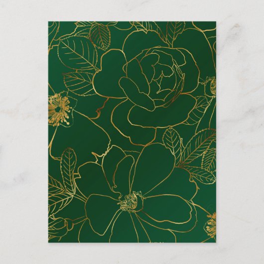Elegant Groen Goud Rozen Bloemenlijn Tekening Feestdagenkaart (Voorkant)