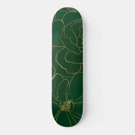 Elegant Groen Goud Rozen Bloemenlijn Tekening Persoonlijk Skateboard (Voorkant)