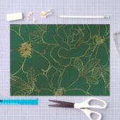 Elegant Groen Goud Rozen Bloemenlijn Tekening Tissuepapier (Craft)
