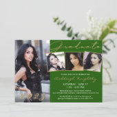 Elegant Groen Goud Script 4 Foto Afstuderen Kaart (Staand voorkant)