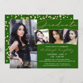 Elegant Groen Goud Script 4 Foto Afstuderen Kaart